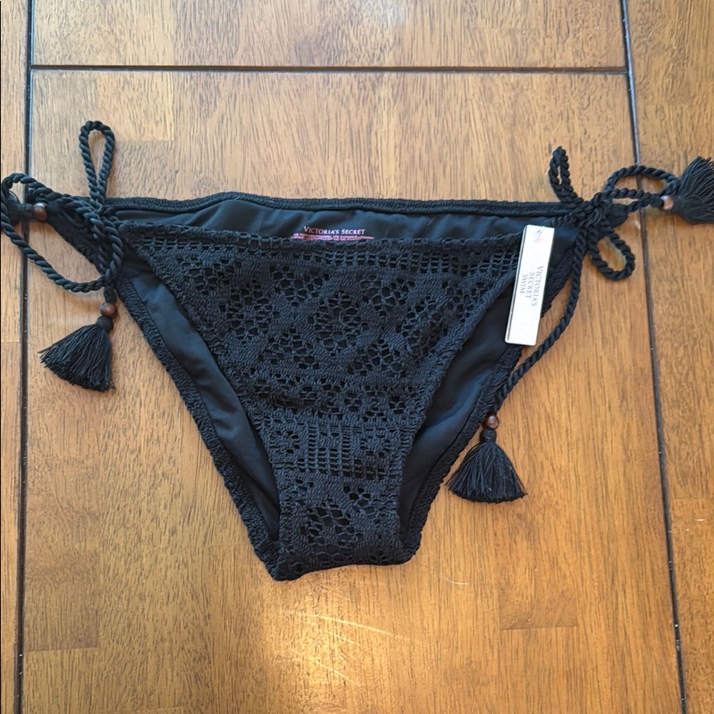 Victoria's Secret Black Crochet Tassel Bikini Bottom